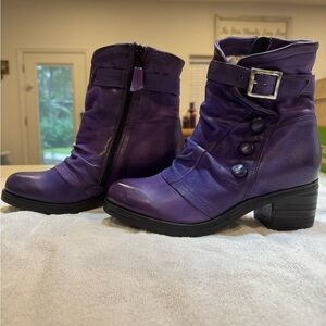 Miz Mooz Purple Ankle Boots with Buckle and Button Details